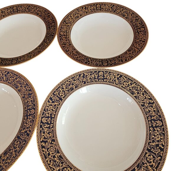 4 Sango Aristocrat Cobalt Soup Bowl 8" Japan gold scrolls bold blue rim scrollwo - Picture 3 of 9